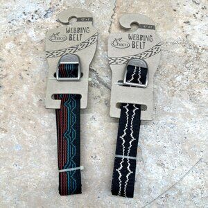 Lot of 2 Chaco Webbing Belts 47x1 Unisex Black, Teal Adjustable Outdoor Hiking